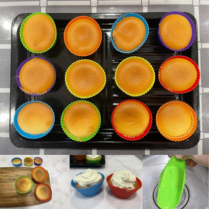 Silicone Cupcake Backing Cups 24 Pack - 2.8 Inches Reusable Muffin Molds for Cakes and Pastries, 6 Rainbow Colors