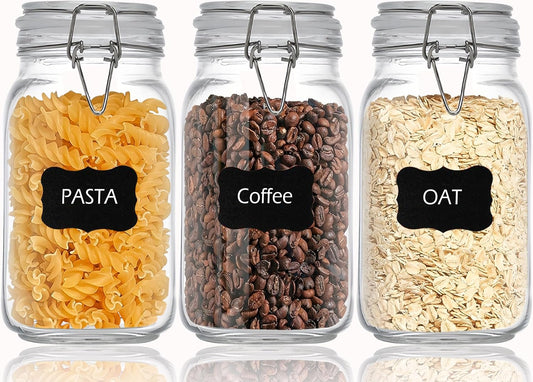 Clear Food Storage Jars 78oz Square, Airtight Glass Canister with Lids Set of 3, Kitchen & Pantry Organization Food Storage Container for Canning, Sugar, Flour, Candy, Cereal, Coffee