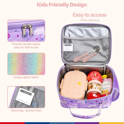 Bagseri Kids Lunch Bag Boys - Thermal Insulated Lunch Box Tote with Water Bottle Holder, Reusable Leak-Proof Kids Lunch Box for Daycare & School, Black Dinosaur (Containers Not Included)