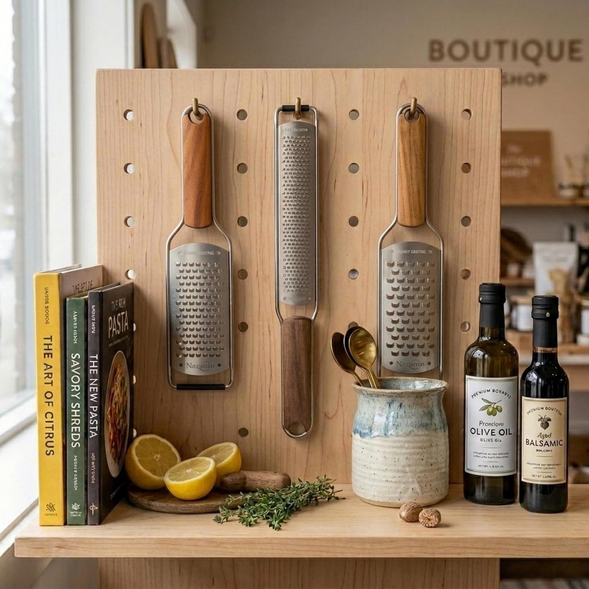 NAZANIN 3-Piece Stainless Steel Cheese Grater & Zester Set w/Acacia Wood Handles – For Parmesan, Lemon Zest, Ginger, and Spices