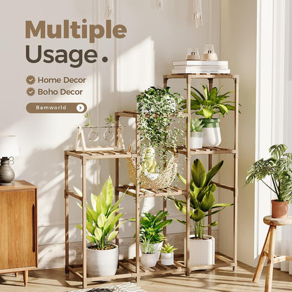 Bamworld Plant Stand Indoor Plant Shelf Outdoor Wood Plant Rack