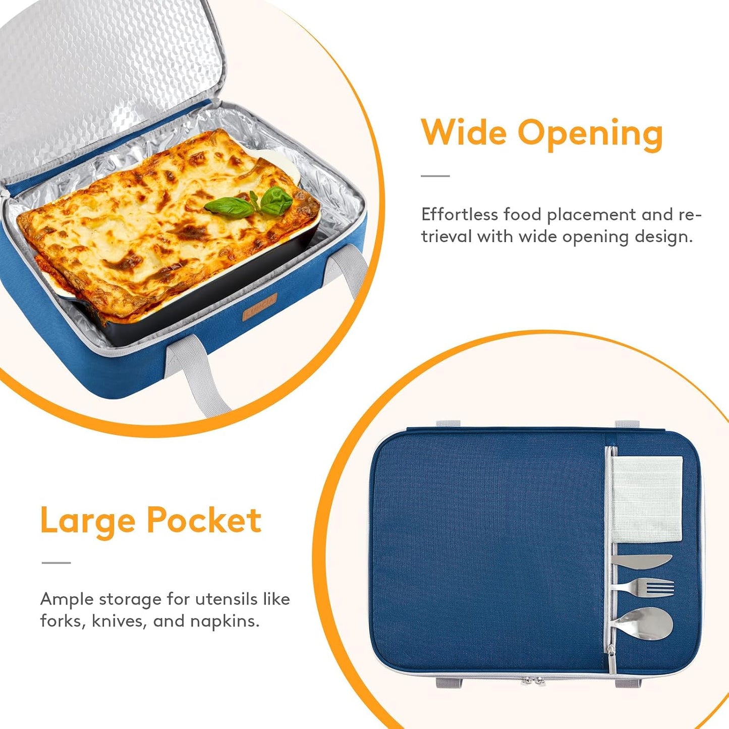 LUNCIA Insulated Single Decker Casserole Carrier, Lasagna Lugger Tote Keeps Food Hot or Cold, Thermal Lunch Bag for Potluck Parties, Picnic and Cookouts, Fits 9" x 13" Baking Dish, Black