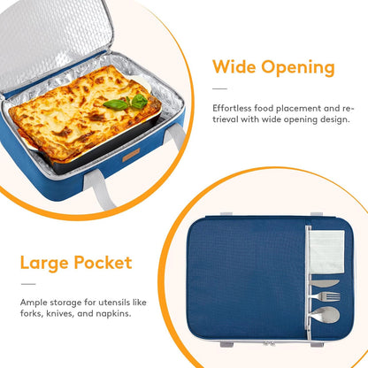 LUNCIA Insulated Single Decker Casserole Carrier, Lasagna Lugger Tote Keeps Food Hot or Cold, Thermal Lunch Bag for Potluck Parties, Picnic and Cookouts, Fits 9" x 13" Baking Dish, Black