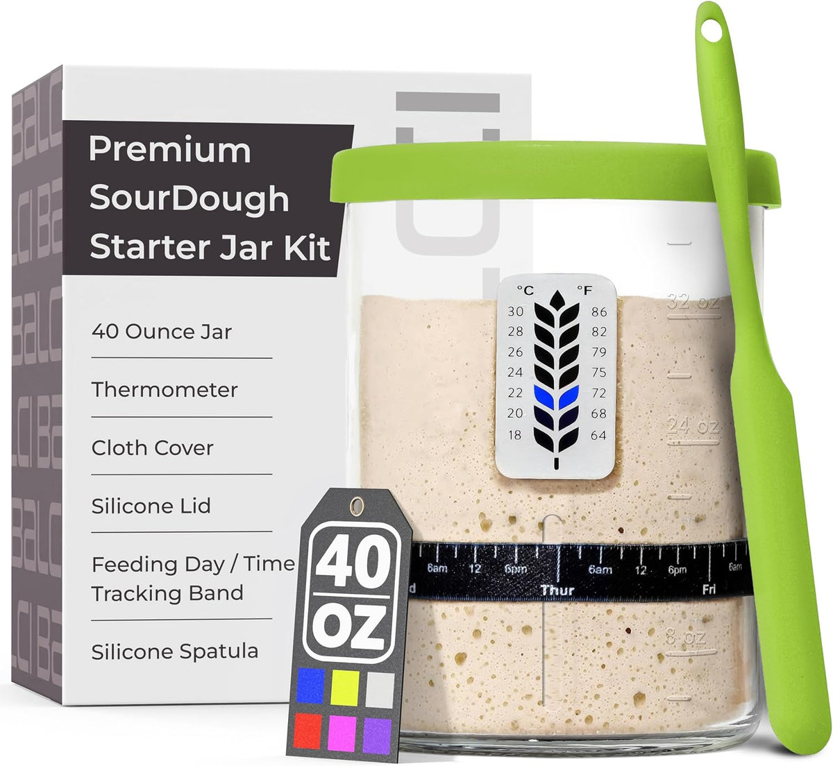 BALCI Premium Sourdough Starter Jar - 40oz Wide Mouth Kit (Blue)