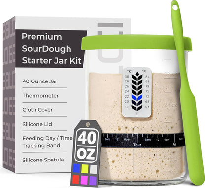 BALCI Premium Sourdough Starter Jar - 40oz Wide Mouth Kit (Blue)