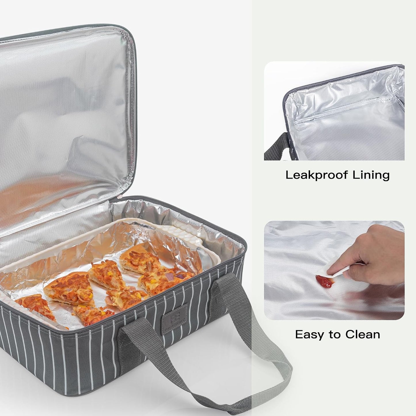 FE FUN ELEMENTS Casserole Carrier, Expandable Insulated Casserole Carriers for Hot or Cold Food, Lasagna Lugger for Parties, Fits 9" x 13" Baking Dish, Grey
