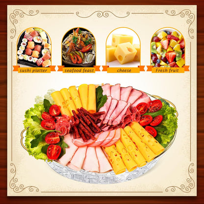 Baderke 3 Set 11.8" Chilled Serving Tray for Parties with Compartments Ice Chilled Party Platter Charcuterie Serving Board Cold Dish Dip for Fruit Seafood Vegetable Shrimp Cocktail (Natural)