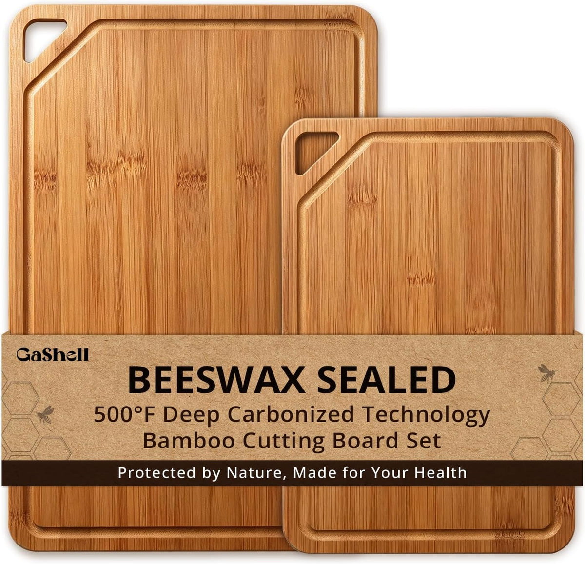 GASHELL Bamboo Cutting Board Set with Beeswax Coating for Kitchen(S+M+L+XL)