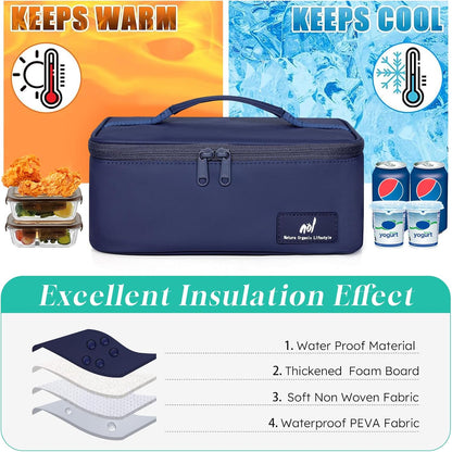 NOL Mini Insulated Lunch Bag for Women Men Kids | Small Leakproof Reusable Lunch Tote | Fits 6 Cans 330ml | Thermal Cooler for Work School Picnic Camping, Navy blue