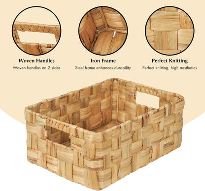 VATIMA Water Hyacinth Storage Baskets with Large Open-Front for Kitchen, Decorative for Living Room, 13.4” x 9.5” x 5.5”, 2 Pack