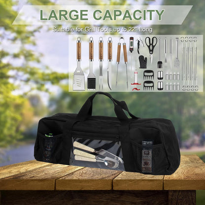 24" Grill Tool Storage Bag, Canvas, Black, Unisex, Classic Style, 60x24x24 cm/24 * 9.4 * 9.4 inches, Zipper Closure, Hand Strap, Perfect for Outdoor Grilling, Camping, Hiking