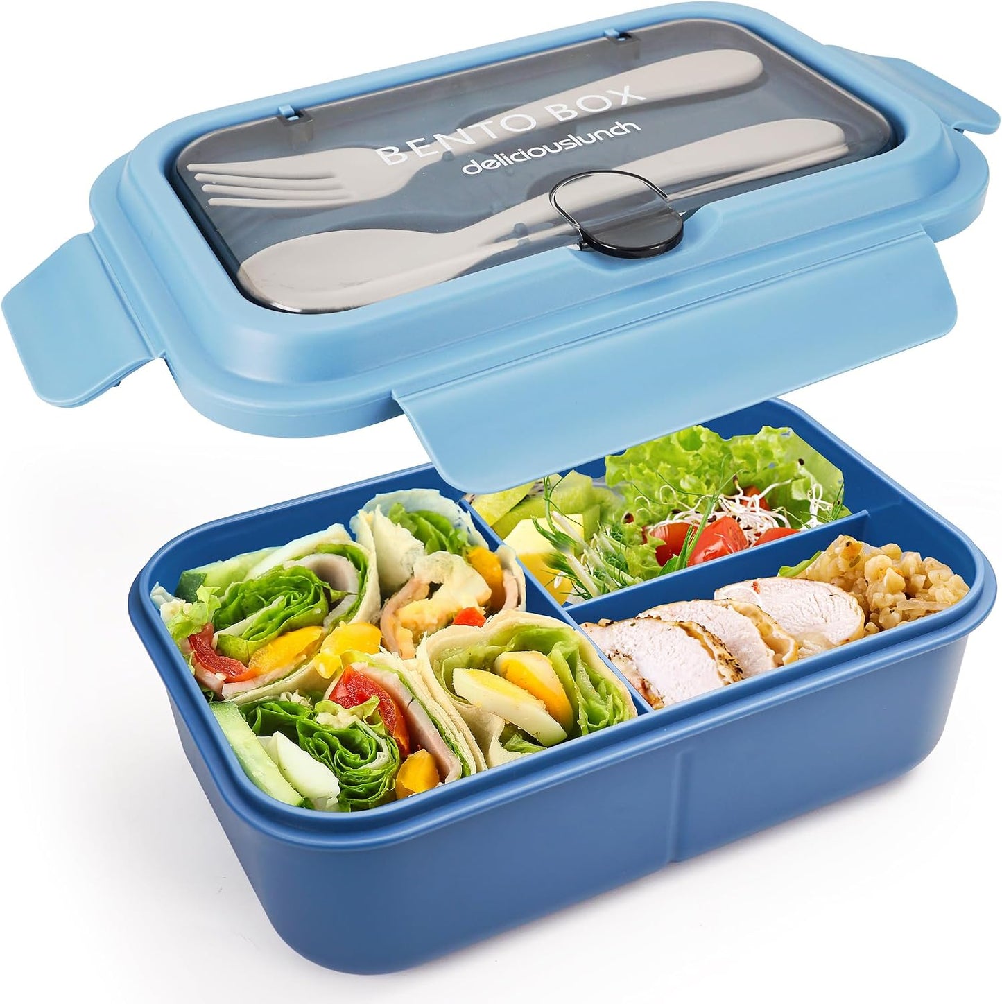 Fanhaw 40 Oz/5 Cup Bento Box for Kids, Men and Women, Lunch Box with 3 Compartments, Utensil, Microwave & Dishwasher Safe (Green)
