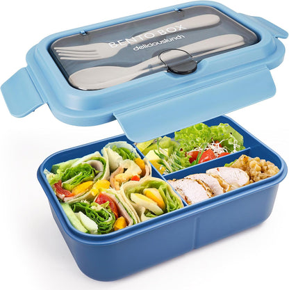 Fanhaw 40 Oz/5 Cup Bento Box for Kids, Men and Women, Lunch Box with 3 Compartments, Utensil, Microwave & Dishwasher Safe (Green)