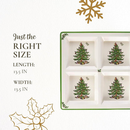 Spode Christmas Tree Melamine Chip and Dip | 14 Inch Serving Platter for Cheese, Appetizers, Chips, Salsa and more, Made of Melamine perfect for Hosting Indoors and Outdoors | Dishwasher safe
