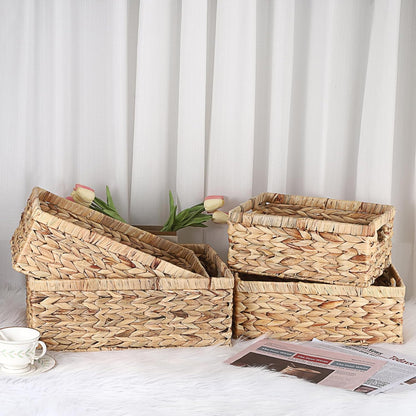 Hipiwe Wicker Basket Water Hyacinth Baskets Rectangular Decorative Baskets Bin for Shelf Organizing, Handwoven Storage Basket Bins with Built-in Handles,15.9"x12"x5.9"