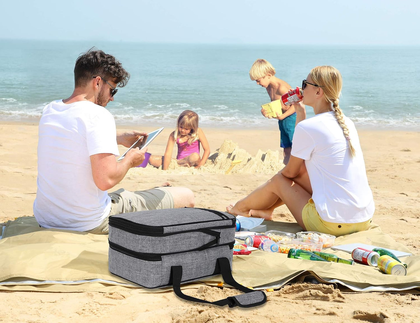 MIER Insulated Double Casserole Carrier Bag for Lasagna Lugger, Potluck Parties, Picnic, Beach, Fits 9 x 13 Inches Baking Dish, Casserole Dish, Expandable, Dark Blue