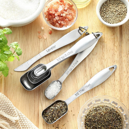 Spring Chef Stainless Steel Measuring Cups and Spoons Set of 14 with Leveler, Nesting Kitchen Metal Measuring Cups and Spoons Set for Dry and Liquid Ingredients, Perfect for Cooking & Baking