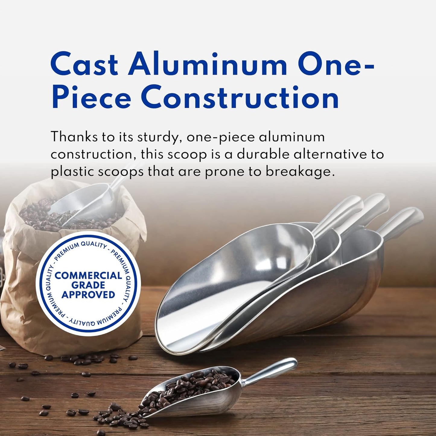 New Star Foodservice 34509 One-Piece Cast Aluminum Round Bottom Bar Ice Flour Utility Scoop, 5-Ounce, Silver (Hand Wash Only)