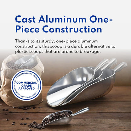 New Star Foodservice 34509 One-Piece Cast Aluminum Round Bottom Bar Ice Flour Utility Scoop, 5-Ounce, Silver (Hand Wash Only)