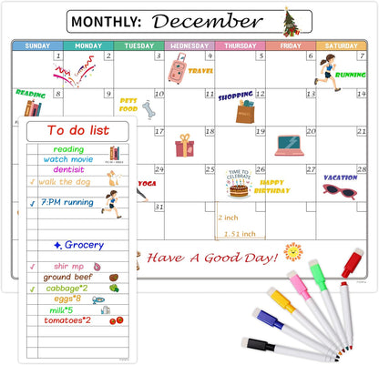 Magnetic Dry Erase Refrigerator Calendar with Markers - 15" x 11" Monthly Fridge Calendar and Today List, Fridge Whiteboard with Back Magnet