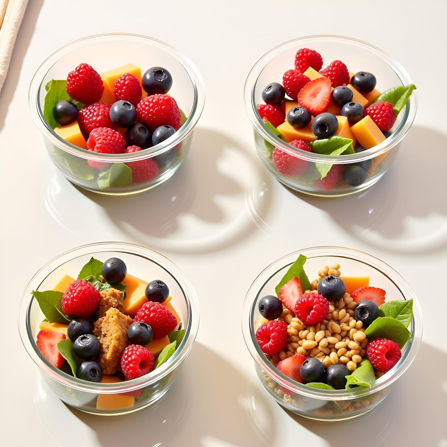8 Pcs Square Glass Food Storage Container with Lids, 16OZ Square Glass Meal Prep Containers Set, 2 Cup glass Food Storage for Lunch Salad, Microwave, Oven, Freezer, Dishwasher Safe (4 Pack)