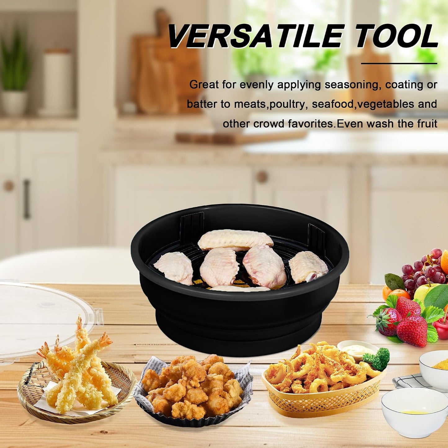 FJNATINH Collapsible Batter Bowl - Mess Free Better Breader Shaker Bowl with Lid Breading Shaker Container for Fried Fish, Fried Chicken, Onion Rings & More,No Leak,Easy to Store,Light Blue