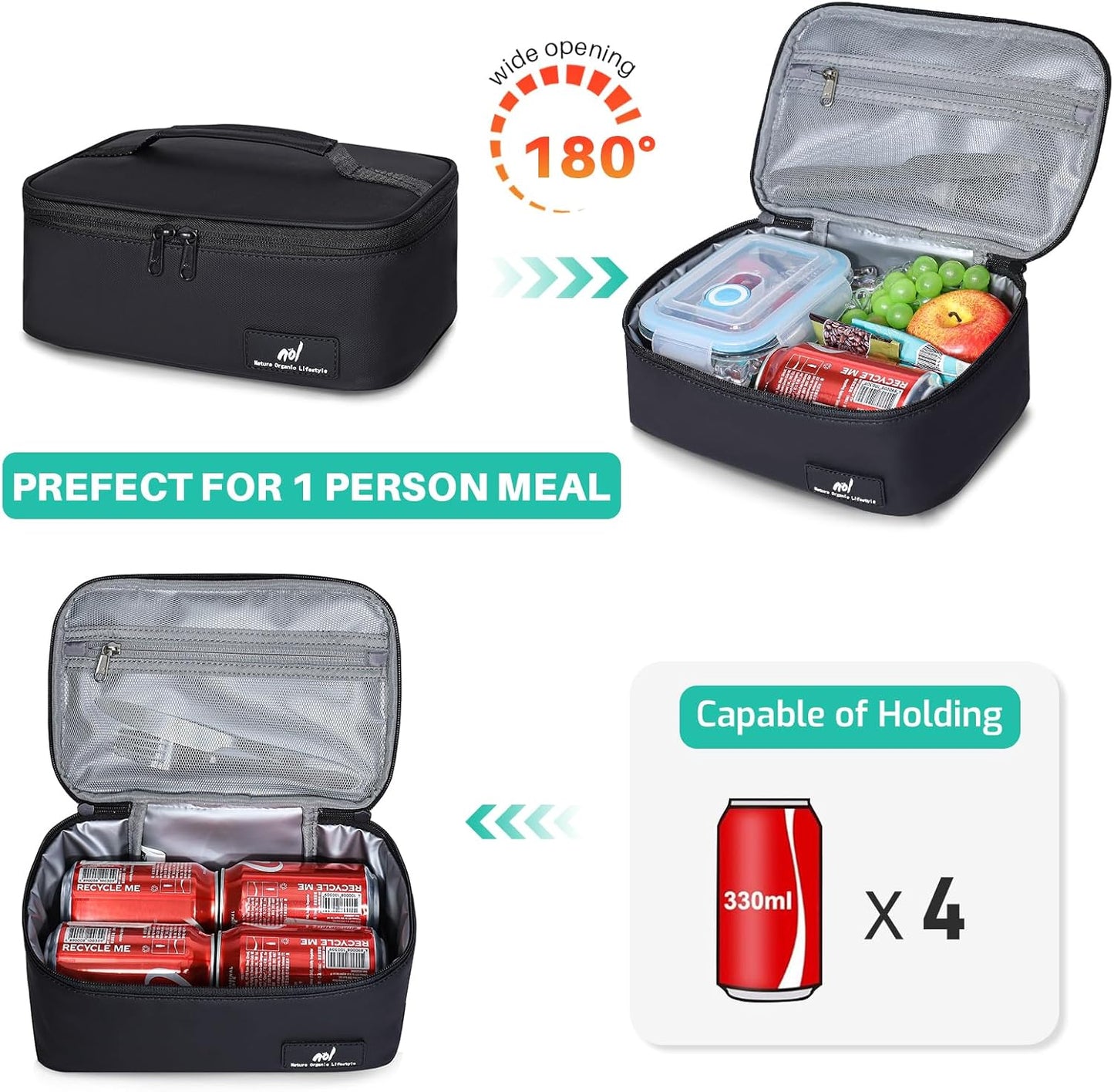 NOL Mini Insulated Lunch Bag for Women Men Kids | Small Leakproof Reusable Lunch Tote | Fits 6 Cans 330ml | Thermal Cooler for Work School Picnic Camping, Navy blue