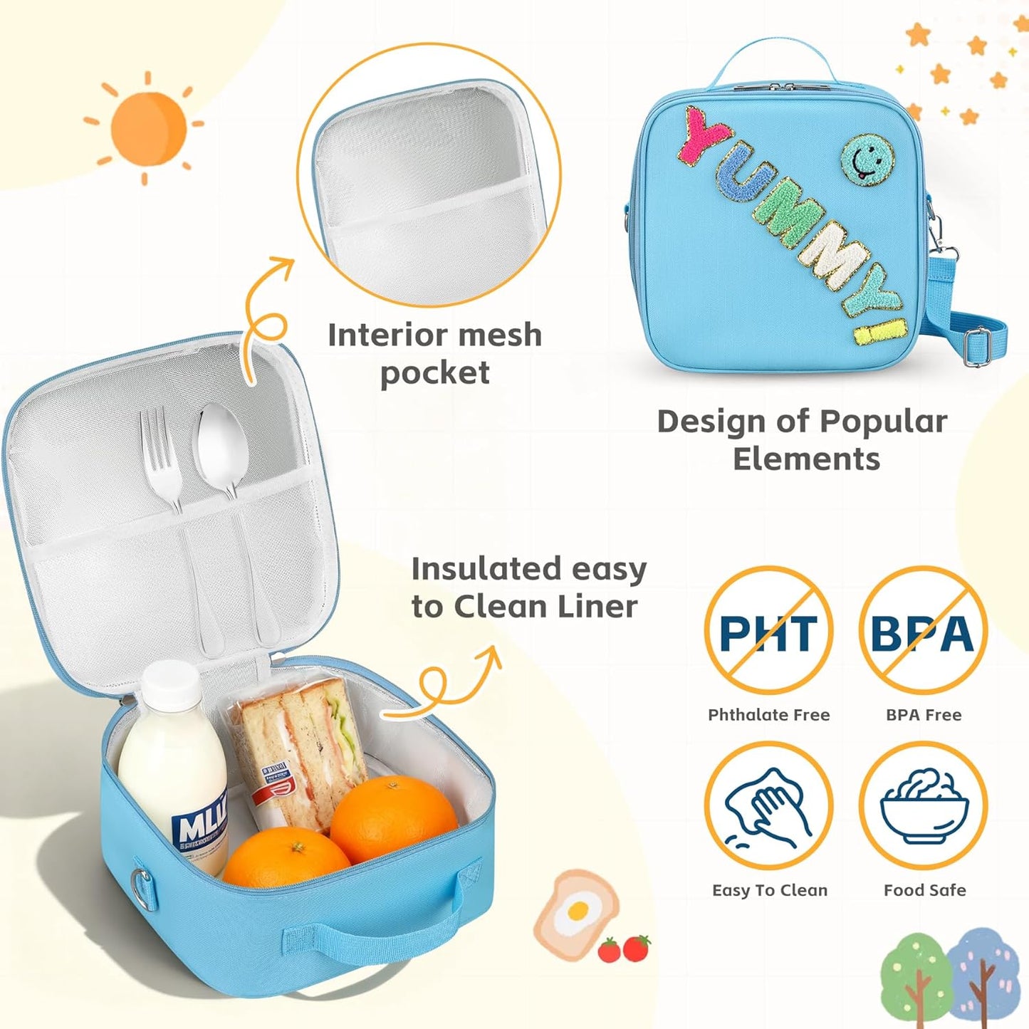 Reusable Insulated Lunch Bag for Kids Teens & Adults with Adjustable Shoulder Strap - Large Durable Lunch Bag Tote for School Travel Picnic Work - Leakproof Design Lunch Carrier (Black -3D Dinosaur)