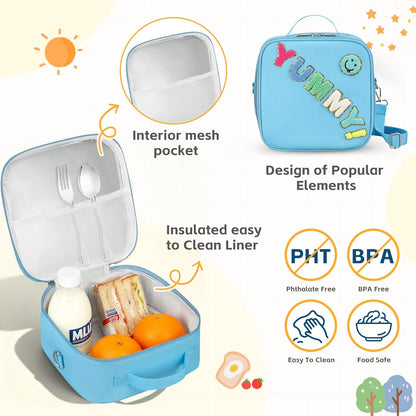Reusable Insulated Lunch Bag for Kids Teens & Adults with Adjustable Shoulder Strap - Large Durable Lunch Bag Tote for School Travel Picnic Work - Leakproof Design Lunch Carrier (Black -3D Dinosaur)