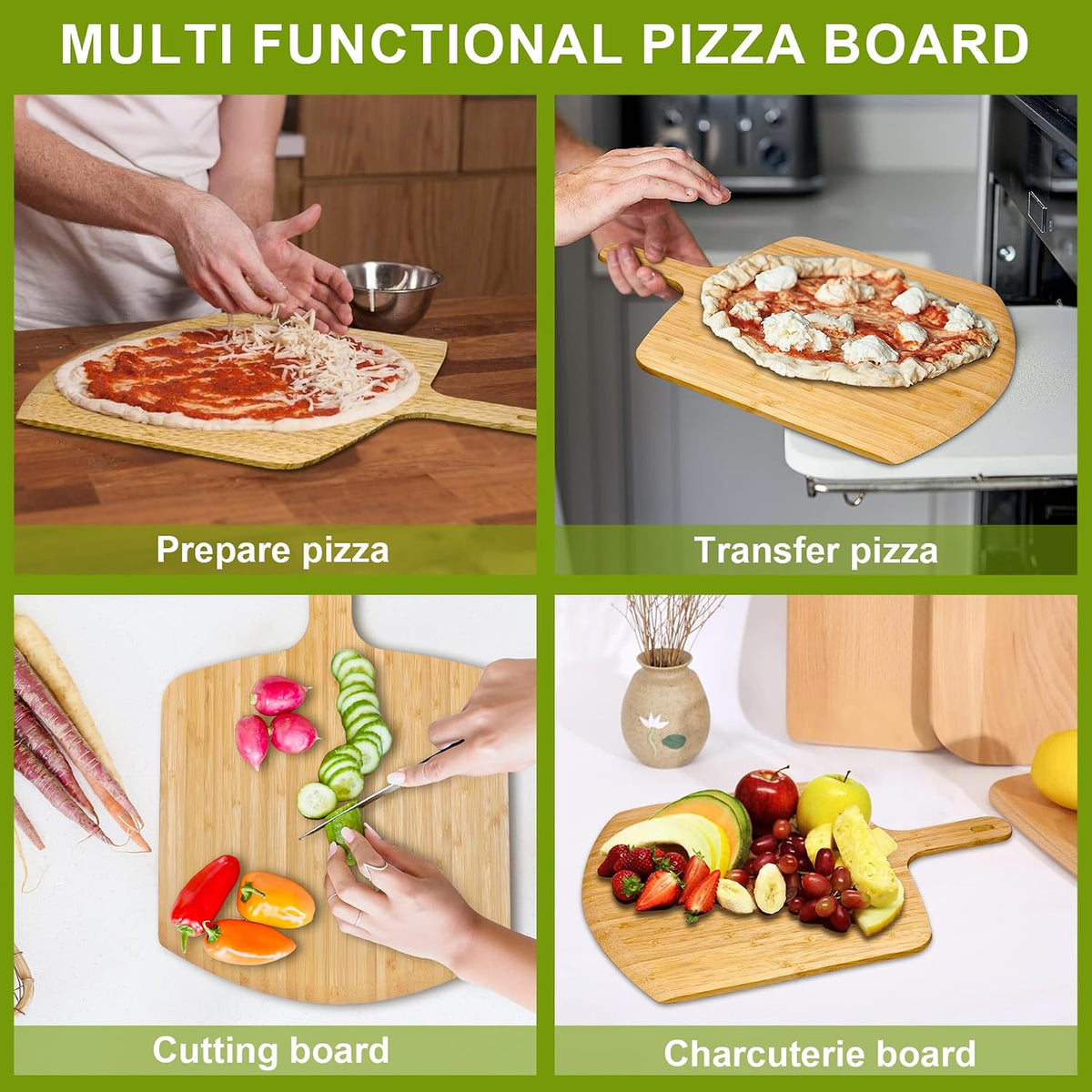 Pizza Peel 12 inch 2pack Bamboo Wood Pre Paddle Spatula Turner for Oven