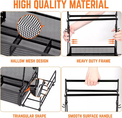 Grill caddy, BBQ Caddy Organizer with Paper Towel Holder, Black Metal Grill Accessory Rack, Kitchen Condiment Storage Basket with Utensil Holder