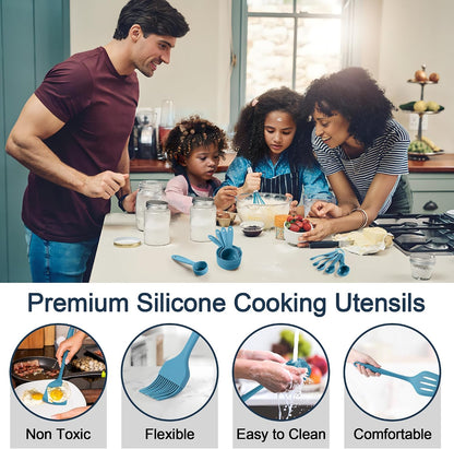E-far Silicone Cooking Spoon Set of 2, Heat Resistant Kitchen Spoons Utensils Nonstick Mixing Spoon for Baking Stirring Serving, Non-Toxic & Dishwasher Safe (Black)