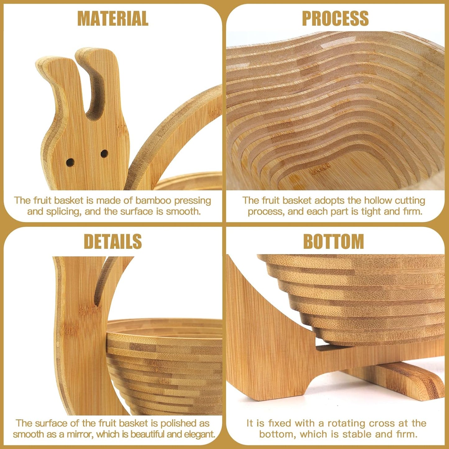 MYOSOTIS Foldable Fruit Basket Collapsible Bamboo Fruit and Veggie Basket Fruit Bowl Holder and Dried Fruit Basket For Holiday Party (Duck)
