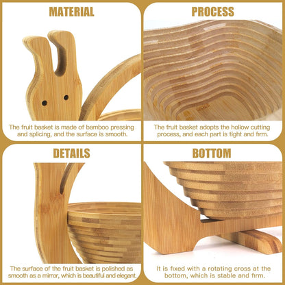 MYOSOTIS Foldable Fruit Basket Collapsible Bamboo Fruit and Veggie Basket Fruit Bowl Holder and Dried Fruit Basket For Holiday Party (Duck)