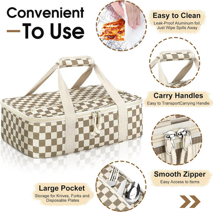 Insulated Casserole Carrier, Portable Casserole Carrier for Hot or Cold Food Lunch Tote Warmer or Cooler Bag, Lasagna Lunch Bag for Potluck Parties- Fits 9" x 13" Baking Dish-Charcoal Grey