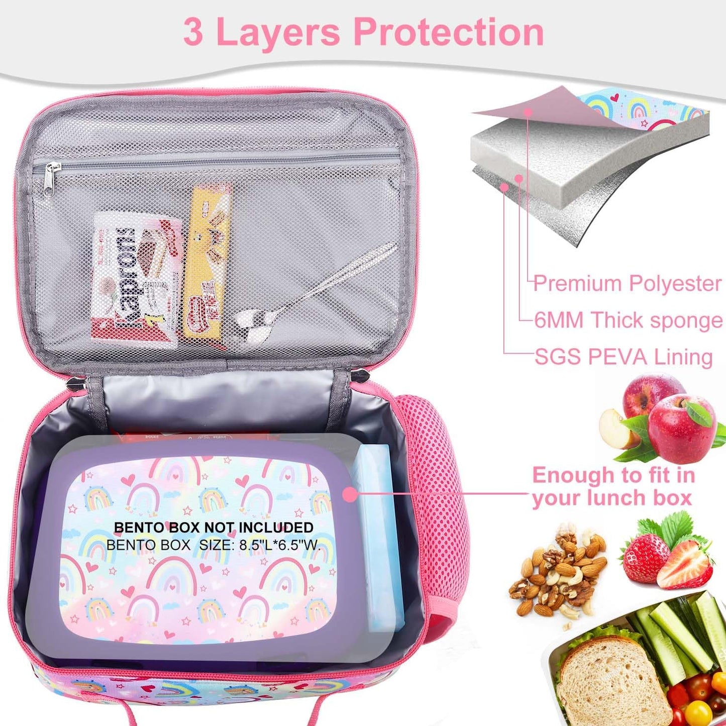 RHCPFOVR Kids Lunch Bag - Insulated Lunch Box for Boys Girls,Washable Lunch Bag and Reusable Toddler Leak-proof Lunchbox for School and Daycare - Colors A