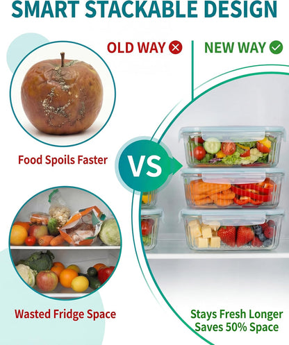 5-Packs, 36 Oz Glass Meal Prep Containers with Snap Locking Lids Glass Food Containers,Airtight Lunch Container,Microwave, Oven, Freezer and Dishwasher