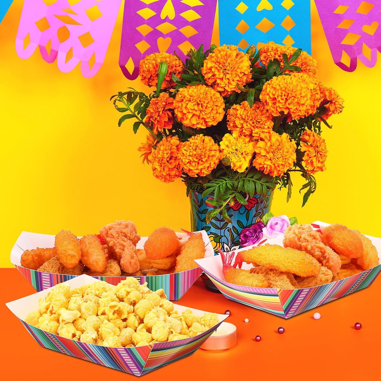 Engrowtic 100 Pcs Fiesta Mexican Nacho Trays Disposable Food Trays Taco Boats for Candy Hot Dog Cinco De Mayo Birthday Party Supplies (3 lb)
