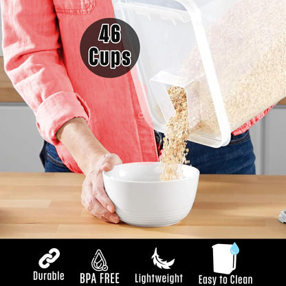 Buddeez Airtight Storage Dispenser - Easy Pour Spout for Cereal and Dry Food - BPA Free 46 Cup White/Clear