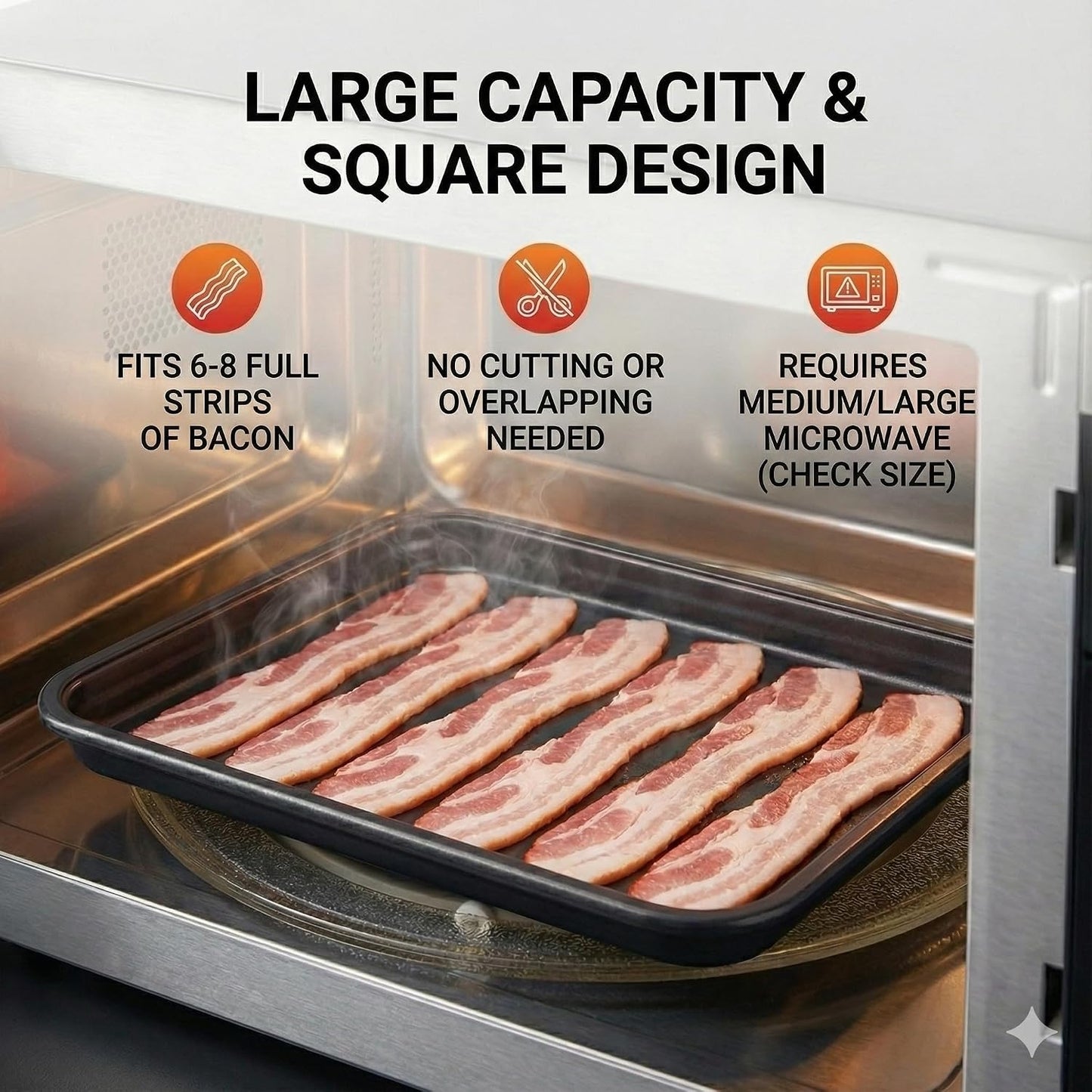 MACONEE Microwave Bacon Cooker & Crisper Pan – Large Nonstick Square Metal Tray for Crispy Bacon, Reheating Pizza & Snacks – Dishwasher Safe Grill Plate (Requires Medium/Large Microwave)