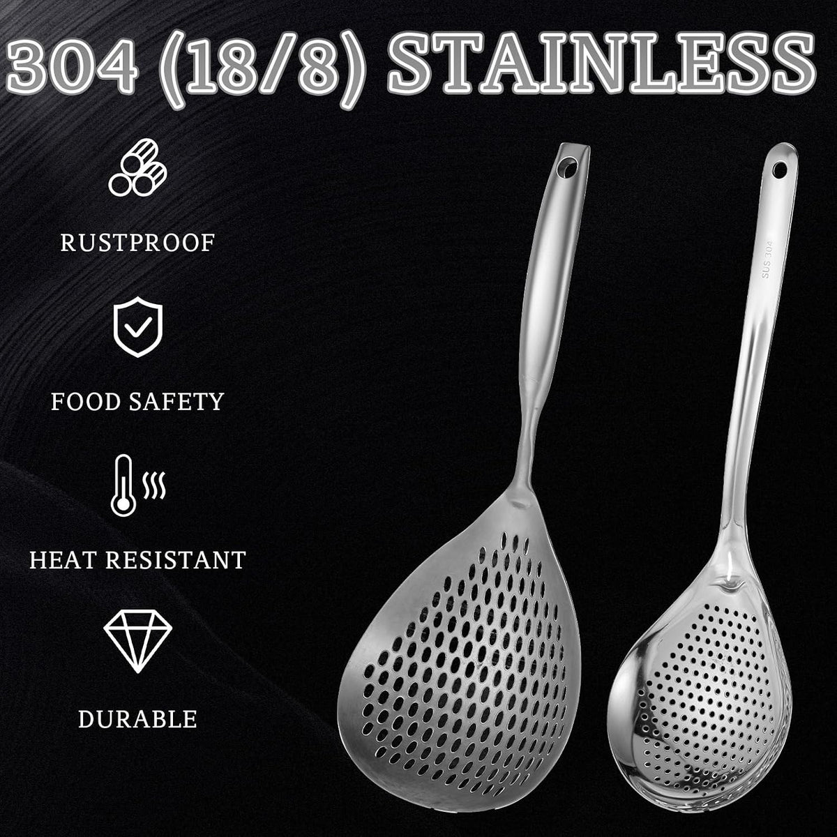 Skimmer Slotted Spoon, Large Size Spaghetti Spoon (2 Pcs)