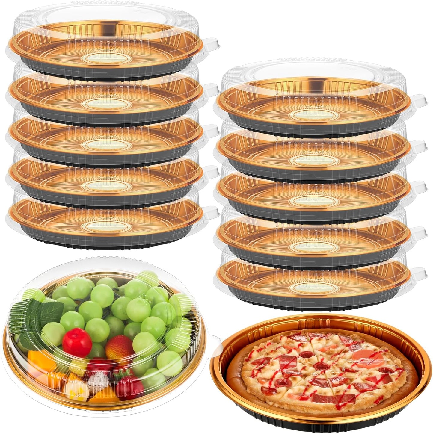 Yoiemivy 24 Pack Disposable Pie Carrier with Clear Lid, 9'' Plastic Serving Tray Round Pie Platters Pizza Container for Pies Salad Meal Prep