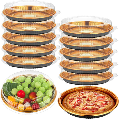 Yoiemivy 24 Pack Disposable Pie Carrier with Clear Lid, 9'' Plastic Serving Tray Round Pie Platters Pizza Container for Pies Salad Meal Prep