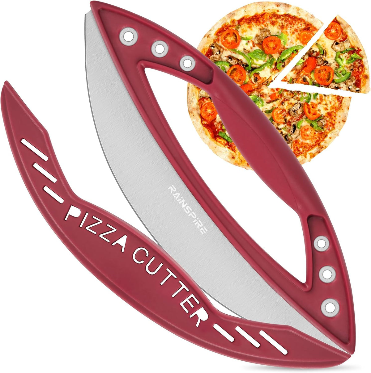 Rainspire 12" Pizza Cutter Rocker Blade Stainless Steel Pizza Rocker with Cover Sharp Blade Pizza Knife Dishwasher Safe Kitchen Gadgets Home Essentials, Black