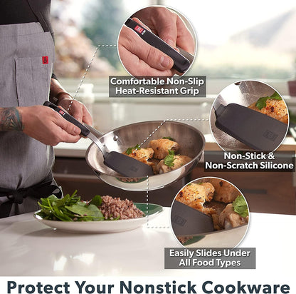 DI ORO Spatulas for Kitchen Use - Forever Warranty - 600°F Heat-Resistant Silicone - Turner Spatula Set for Cooking - BPA Free Wide Pancake Spatulas - Egg Flippers for Nonstick Cookware Safe (3pc)