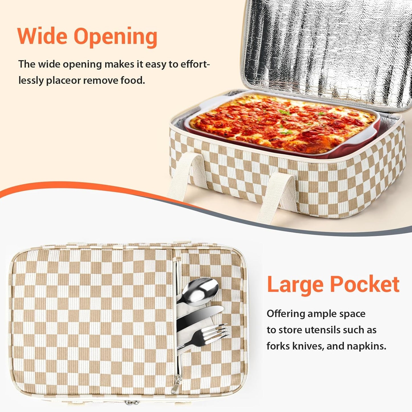 Insulated Casserole Carrier for Hot or Cold Food,Pie Carrier Bag Lunch Tote for Potluck Parties/Picnic/Cookouts, Fits 9"x13" Baking Dish,Grey