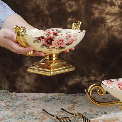 fanquare 3 Compartment Gold Floral Porcelain Platter