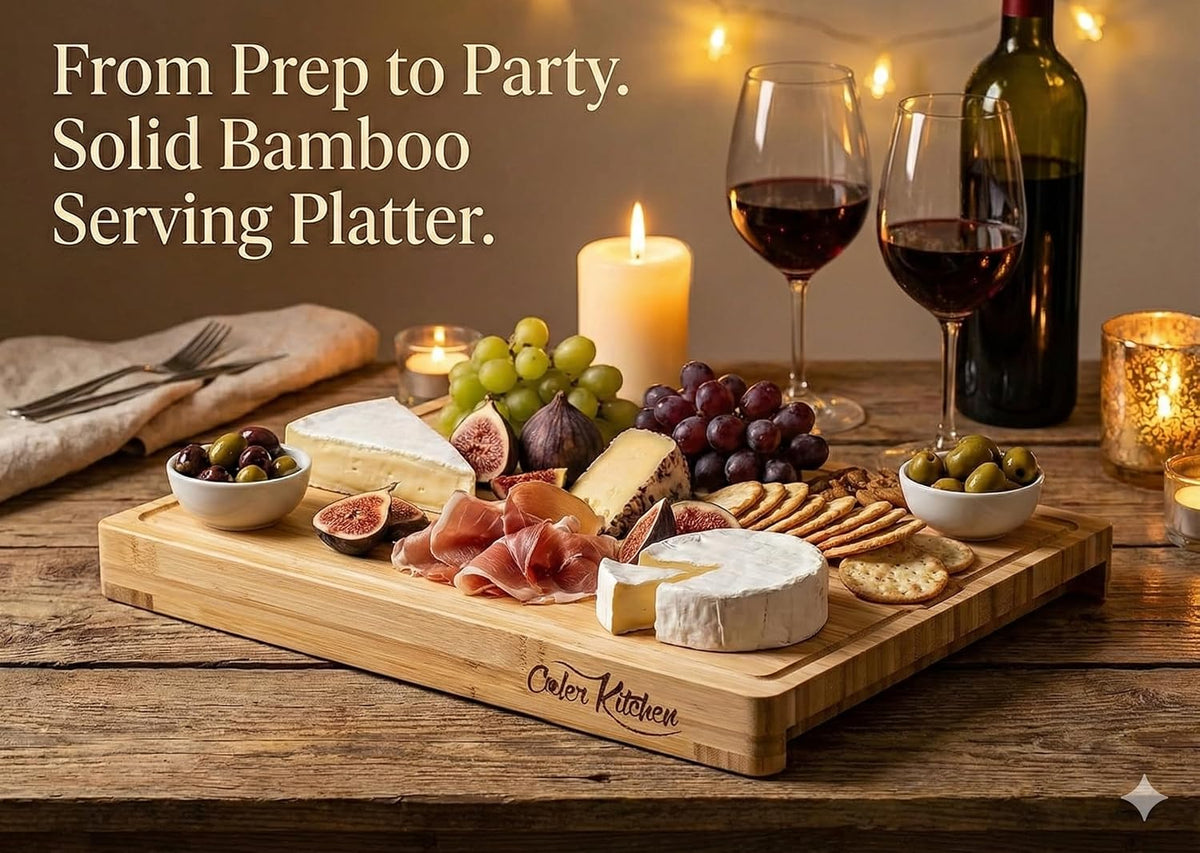 Bamboo Cutting Board Set with 6 Color Coded Flexible Mats Food Icons, BPA-Free Non Slip Easy Clean Cutting Boards for Kitchen with Holder, Dishwasher Safe, Meal Prep & Serving, Large | Cooler Kitchen