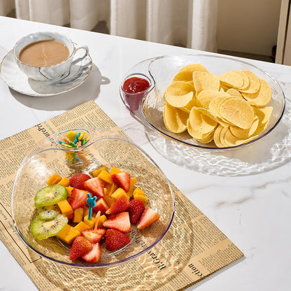 Clear Chip and Dip Serving Platter Set, 2 Pcs Fruit Plates Divided Party Trays 10'' x 8.7'' Snack Bowl Dishes, Wine Dine Appetizer Plates, Reusable BPA-free Plastic Dumpling Plate with Sauce Holder