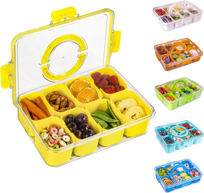WACOI Divided Snack Serving Tray with Lid and Handle travel Snackle Box Charcuterie Container Portable Storage Organizer for Candy, Fruits, Nuts, Snacks 1Pack White